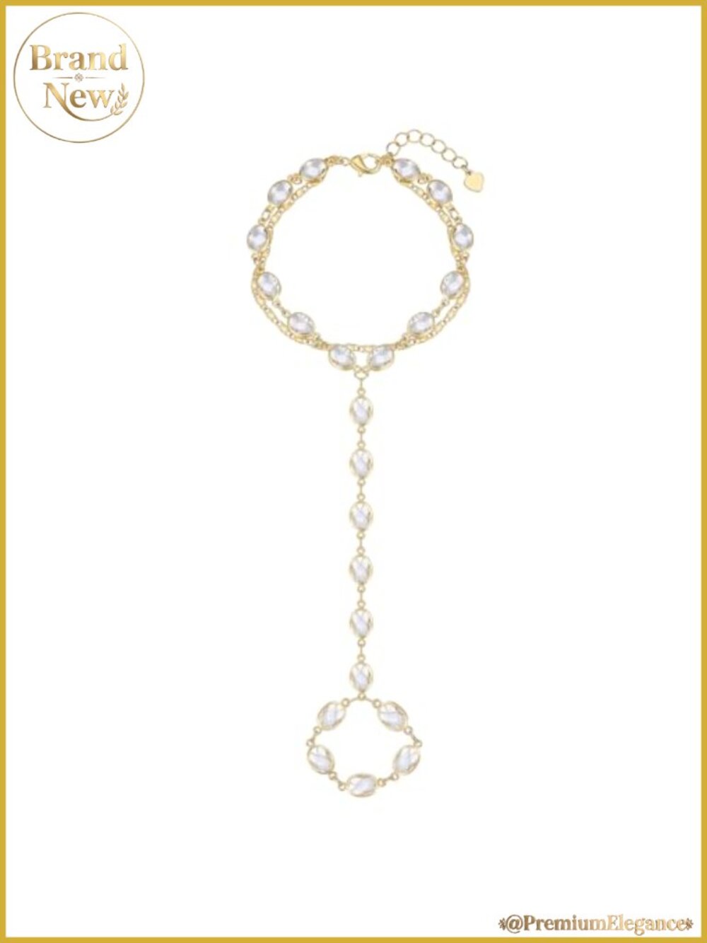 14K Gold Plated Hand Chain Bracelet Set with Cubic Zirconia, Adjustable